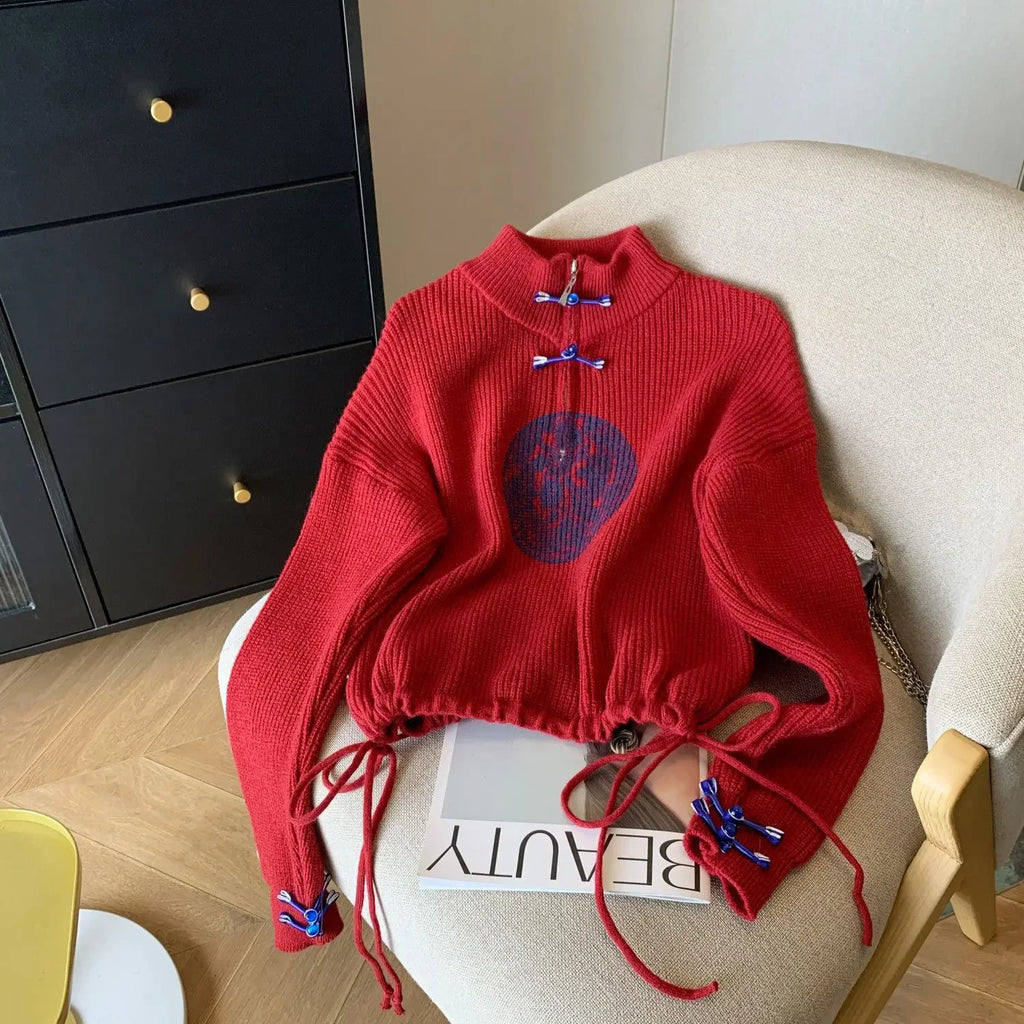 Vintage Knit Sweater With V Neck And Loose Fit