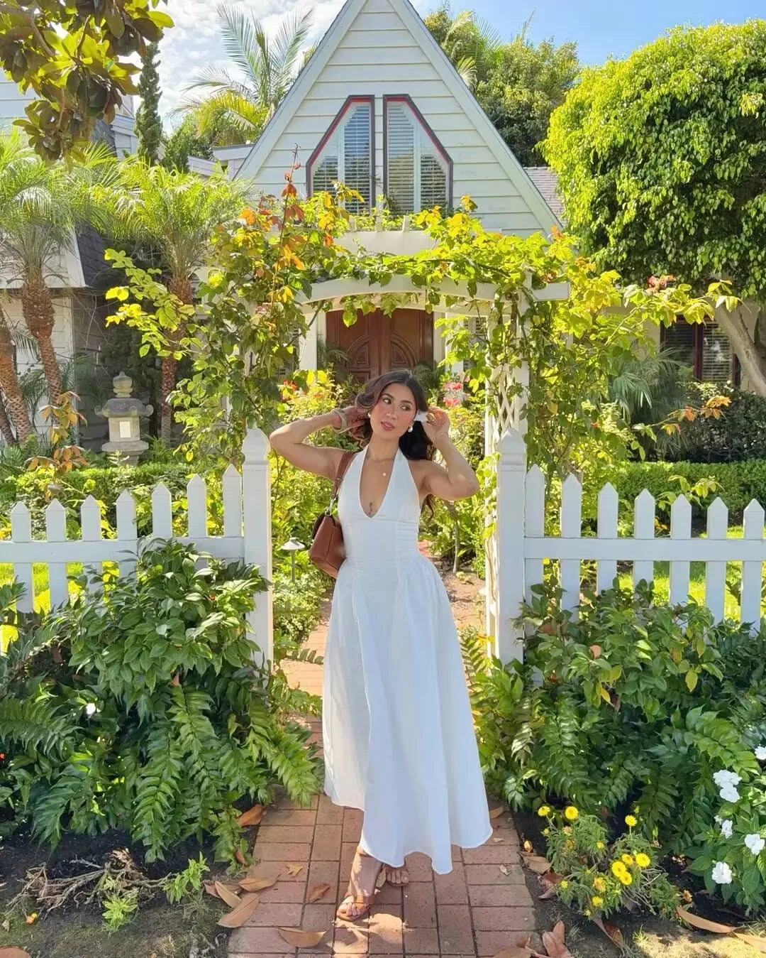 Backless Halter Midi Dress For Women Elegant A Line
