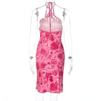 Floral Print Halter Dress With Backless Bodice Sleeveless Bodycon
