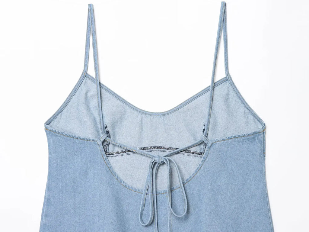 Two-piece Set For Women With Backless Top And Casual Cowboy Pants Ensemble