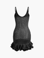 Open Knit Crochet Cami Mini Dress With Ruffle Hem