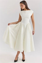 Chic Circle Cutout Back Midi Dress With Fluffy Hem
