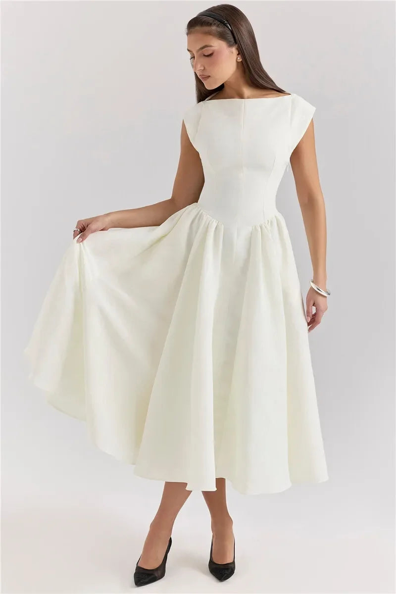 Chic Circle Cutout Back Midi Dress With Fluffy Hem