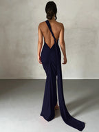 One Shoulder Backless Ruched Dress