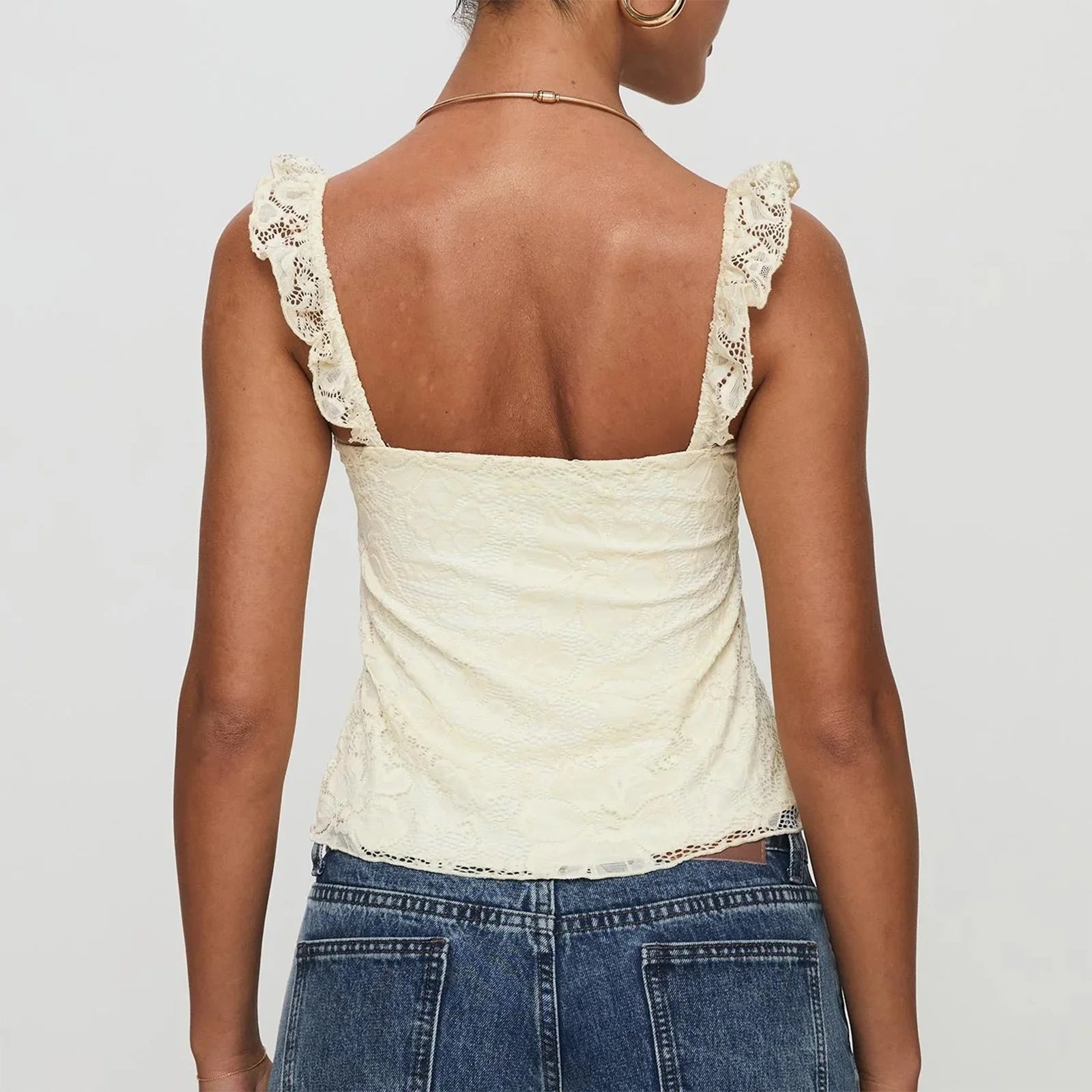 Fashion Women's Lace Floral Patchwork Cami Tops Sleeveless Open Back Low Cut