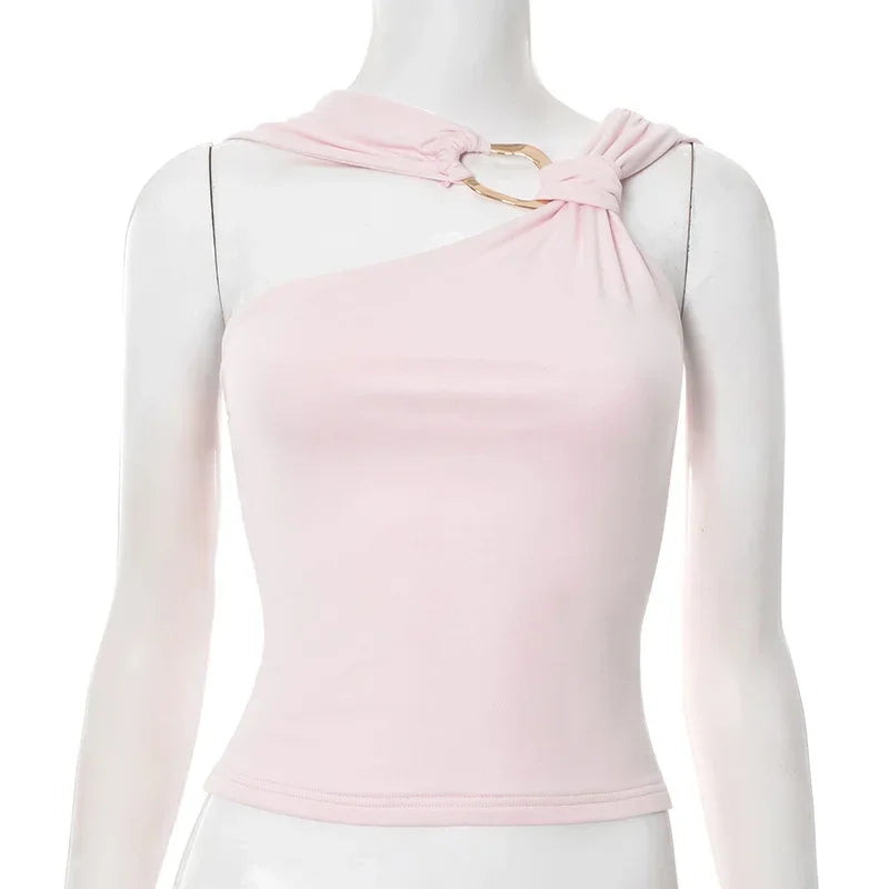 Backless Cropped Tank Top For Summer Women With Metal Ring Detail Sleeveless Vest