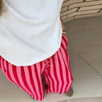 Relaxed Striped Pants For Women With Elastic Waist And Lace Up Detail Wide Leg Straight Trousers