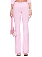 Boutique Knit Flared Pants With Elastic Waist And Back Bow Detail Slim Fit Trousers