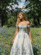 Romantic Off-Shoulder Corset Midi Dress With Bow Sleeves