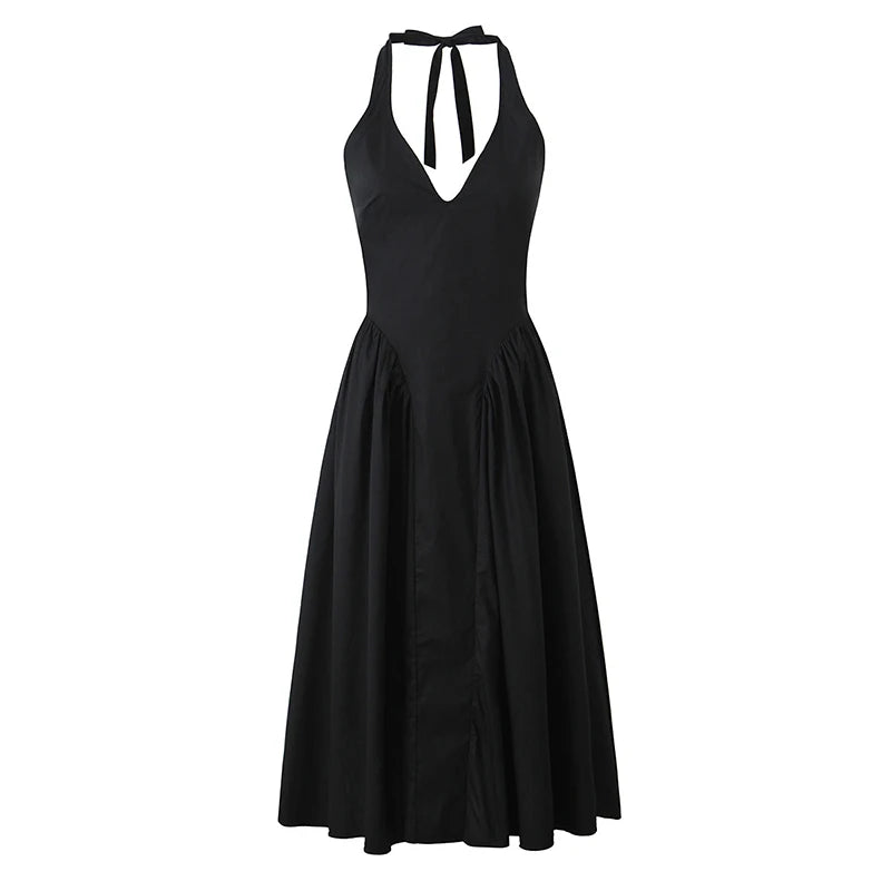 Backless Halter Midi Dress For Women Elegant A Line