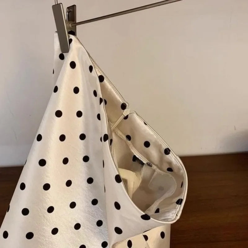 Satin Polka Dot A-Line Skirt Low Waist