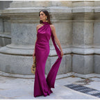 Sexy Satin Ribbon Backless Halter Dress For Elegant Evening Gown