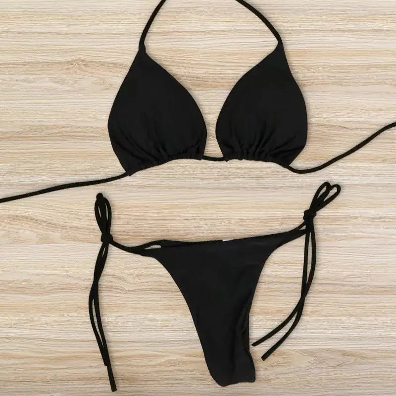 Black Bikini Set With Adjustable Neck Straps