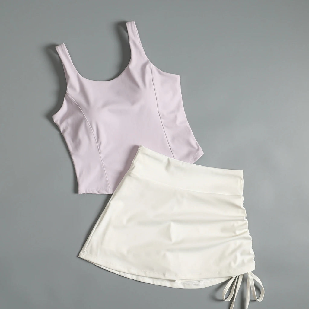 Activewear Set For Women With Chest Pad Vest And Skirt