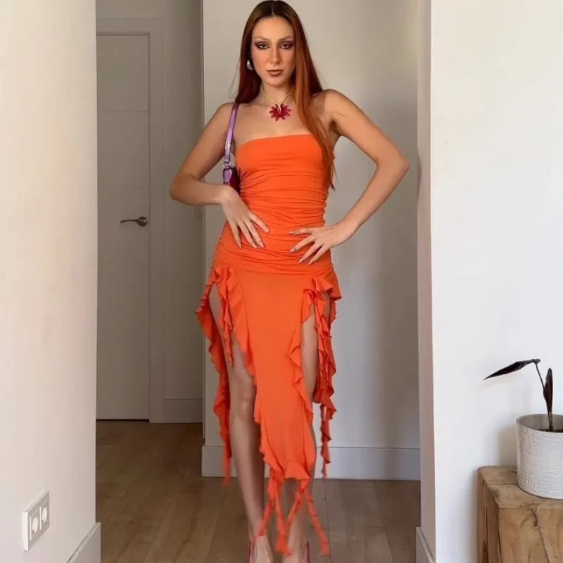 Tube Top Strapless Sexy Midi Dress