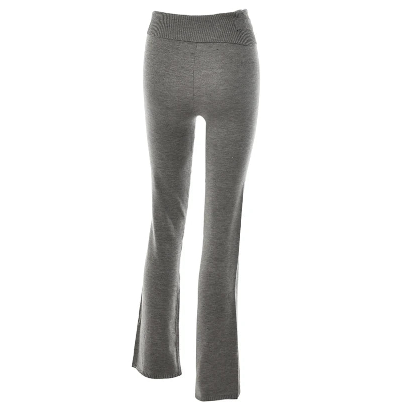 Ribbed Knit Two Piece Tracksuit Set With Hooded Crop Top And Elastic Zippered Pants