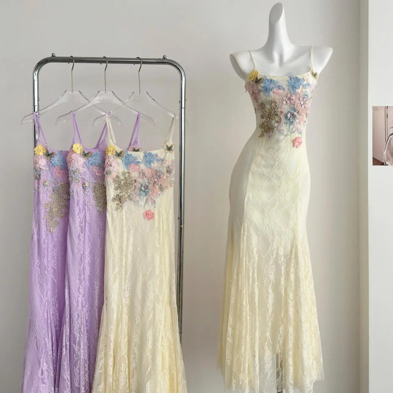 Vintage Inspired Fairy-core Lace Dress With Three Dimensional Beading