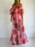 Sexy Print Asymmetrical Hem Long Skirt Set Fashionable Sleeveless Women's Polyester Fabric Casual Leisure Suit
