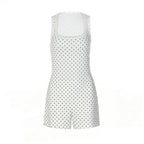 Summer Jumpsuit Polka Dot Lace Patchwork Square Neck Sleeveless