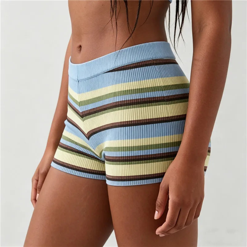 Striped Ribbed High Waist Shorts