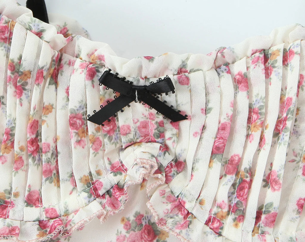 Floral Print Women Sexy Hollow Out Backless A-line Sling Mini Dress