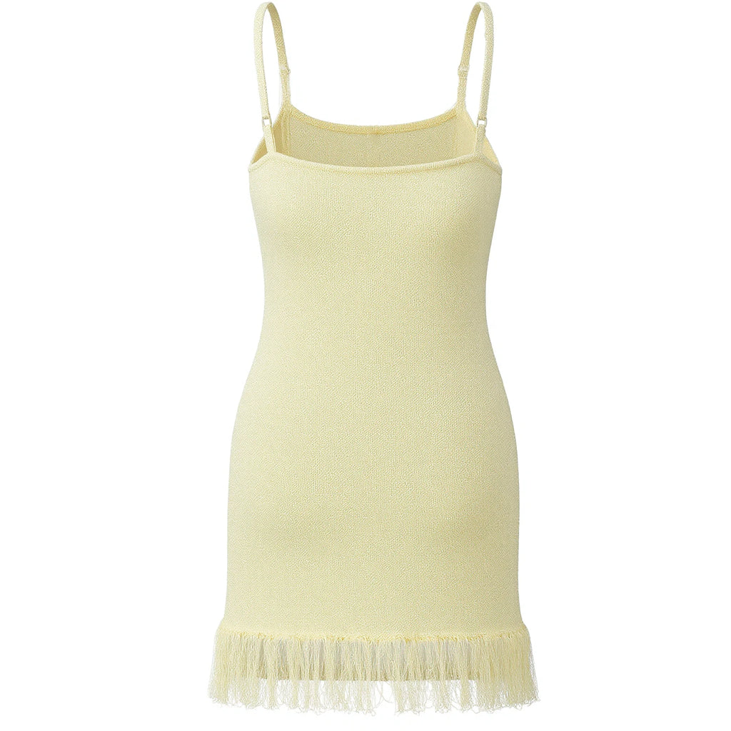 Beaded Starfish Knit Bodycon Mini Dress With Sequin Straps And Tassel Hem