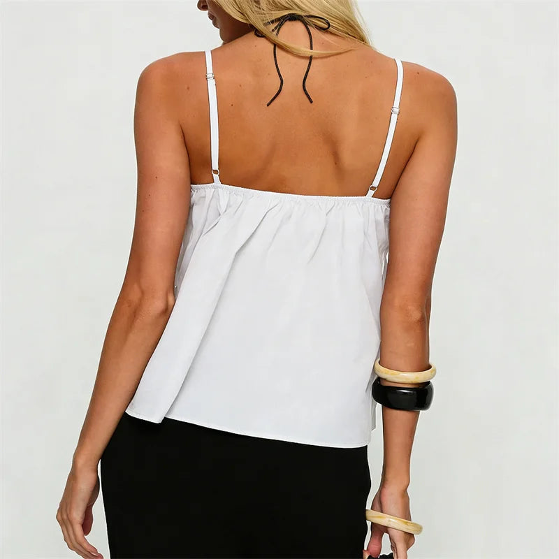 Babydoll V Neck Spaghetti Strap Camisoles with Lace Trim Loose Hem