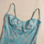 Spaghetti Strap Backless Mini A-line for Woman Satin Flower Green Brunch Dress