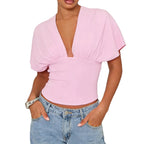 Womens Y2K Ruched Off The Shoulder Wrap Top With Cinched Waist Tie Back Halter