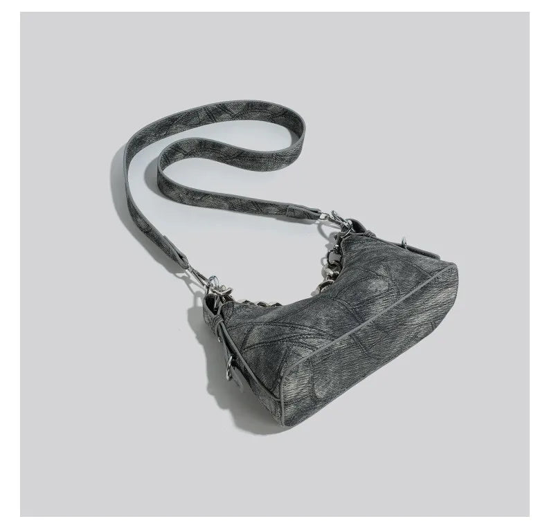 Denim Daydream Shoulder Bag With Chain Accent