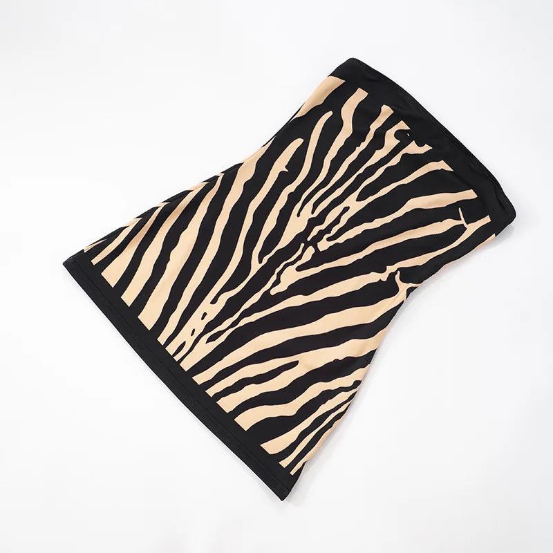 Backless Zebra Striped Strapless A Line Bodycon Mini Dress