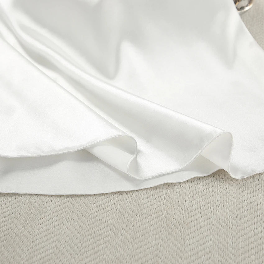 Sexy White Spaghetti Strap Short Lace Pullover Ruched Backless Nightgown