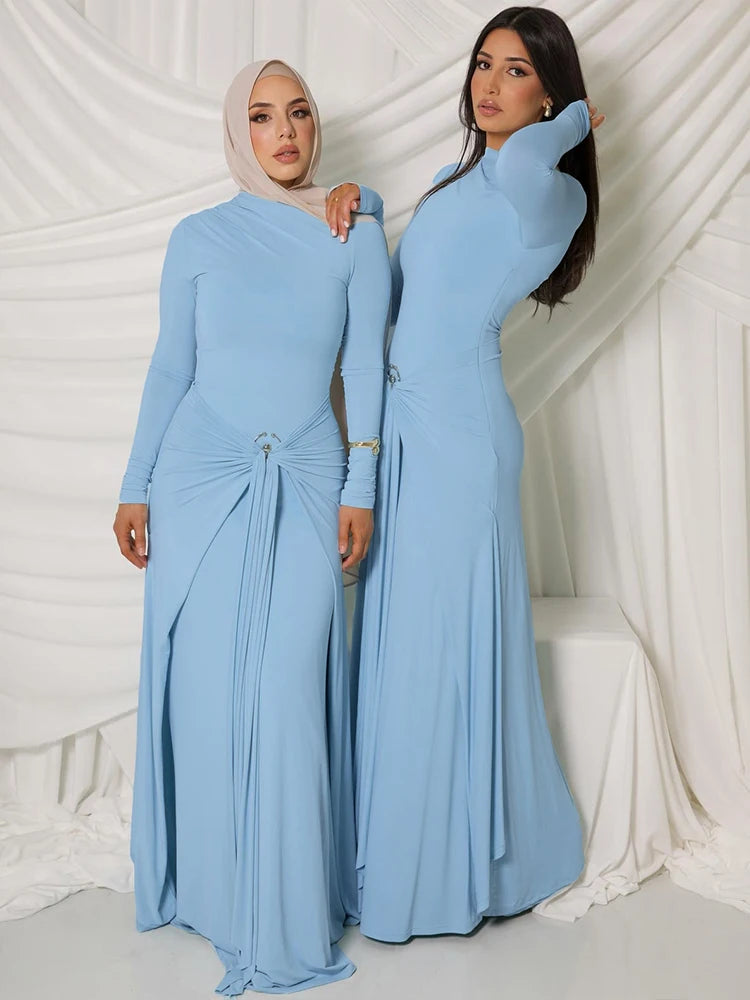 Ruched Maxi Dress For Women Chic Bodycon With Long Sleeves