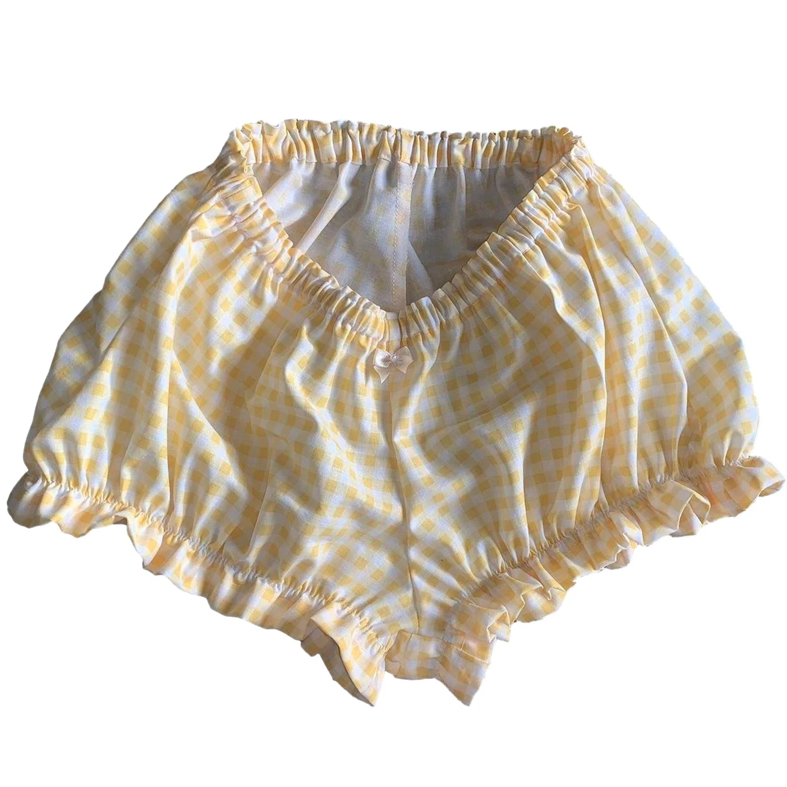 Cozy Kawaii Plaid Pajama Shorts With Elastic Waist Ruffle Trim