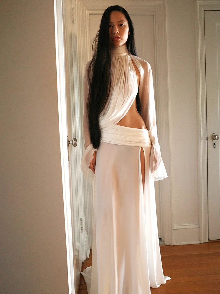 Sheer 2-Piece Turtleneck Crop Top & Skirt Set