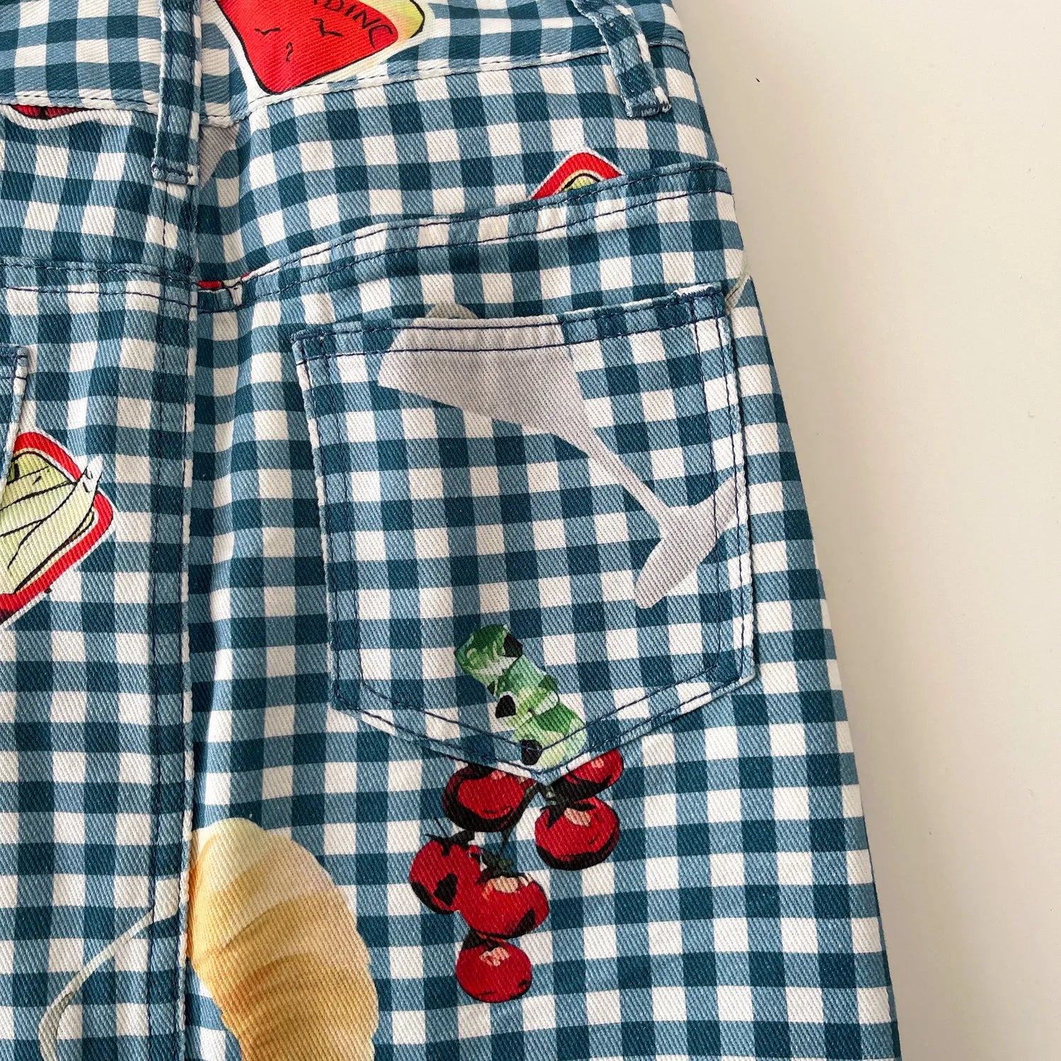 Retro Fruit Plaid Mini Skirt With Button Detail A Line