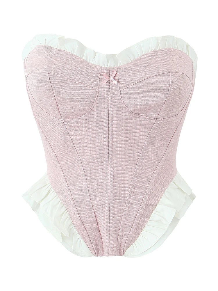 Fashion Bow Chic Fish Bone Tube Sexy Slim Backless Corset Y2K Strapless Cropped Top