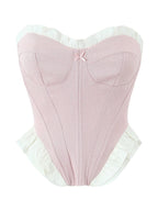 Fashion Bow Chic Fish Bone Tube Sexy Slim Backless Corset Y2K Strapless Cropped Top