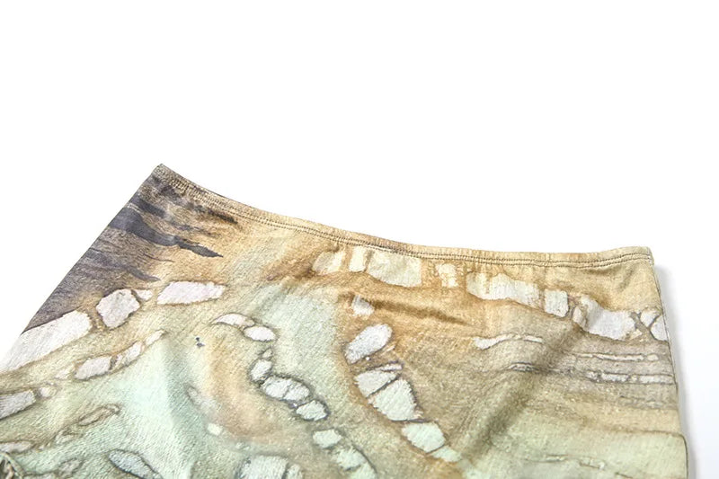Sunlit Beach Crystal Knit Patchwork Halter Set With Lace Up Backless Top And Ruffle Printed Skirt