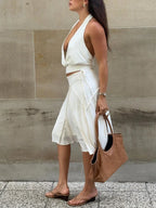 Elegant Asymmetrical A Line Midi Skirt High Waisted Pleated