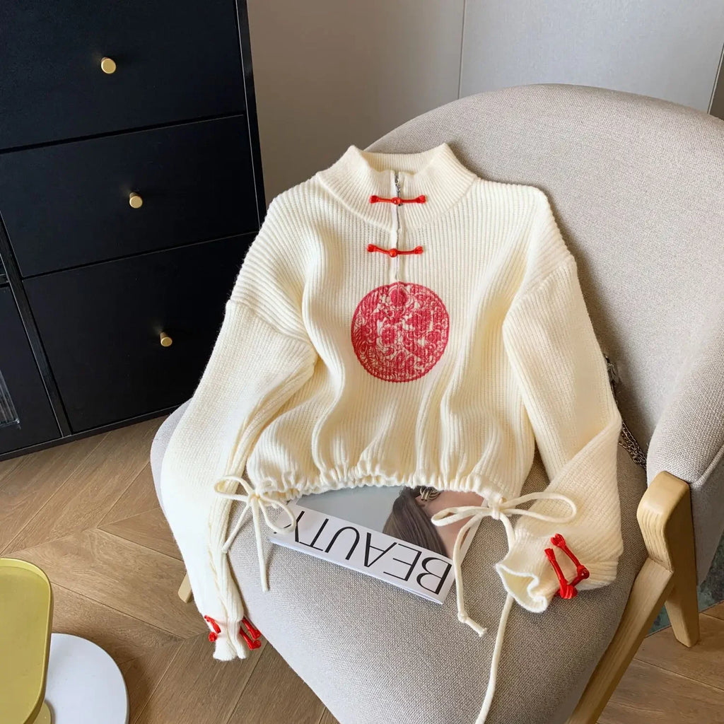 Vintage Knit Sweater With V Neck And Loose Fit
