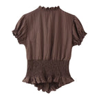 Lightweight Blouse With Puff Sleeves Tie Neck Ruffle Collar Retro Style