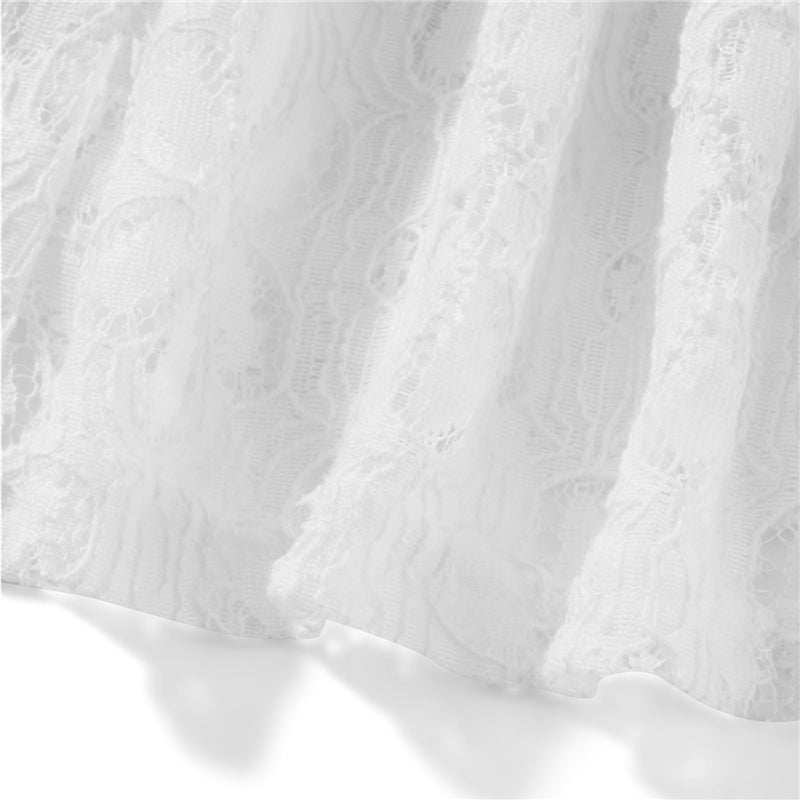 Sheer Lace Mini Dress With V Neck Short Sleeves Hollow Details