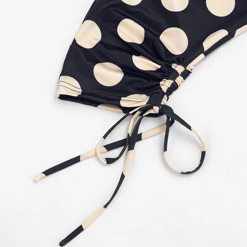 Polka Dot Patchwork Capri Pants With Drawstring Waist