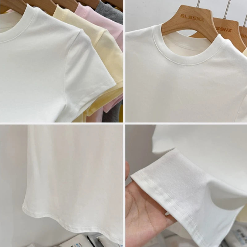 Boutique Solid Color O Neck Short Sleeve Tee