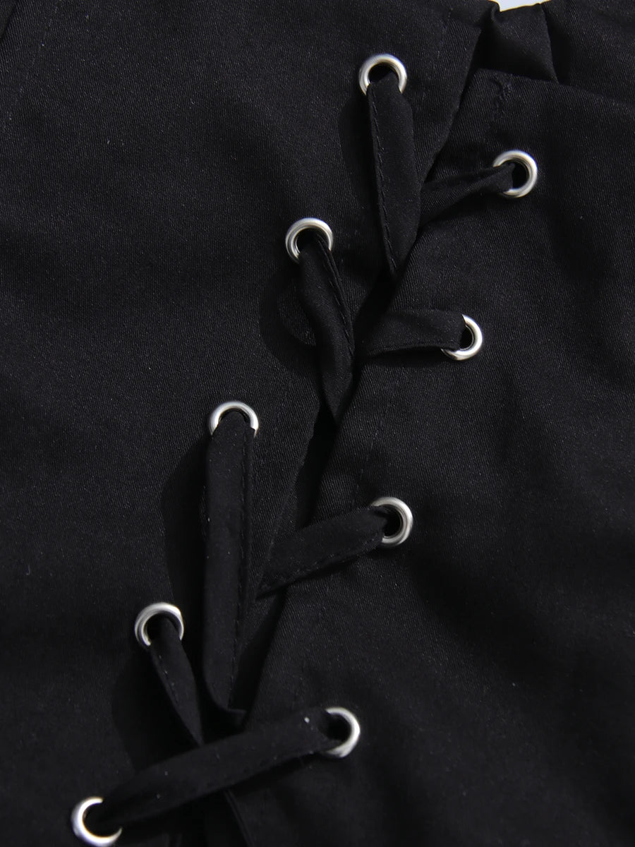Square Neck And Lace Up Detail Sleeveless Tunic Top