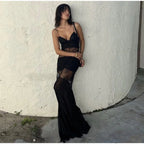 Lace See Through Sling Maxi Dress Evening