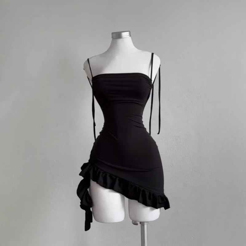 Sexy Sleelveless Backless Mini Ruffle Dress