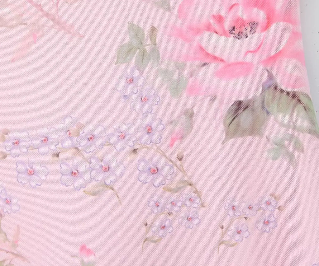 Vintage Pink Floral Print Mini Sexy Women's Dress
