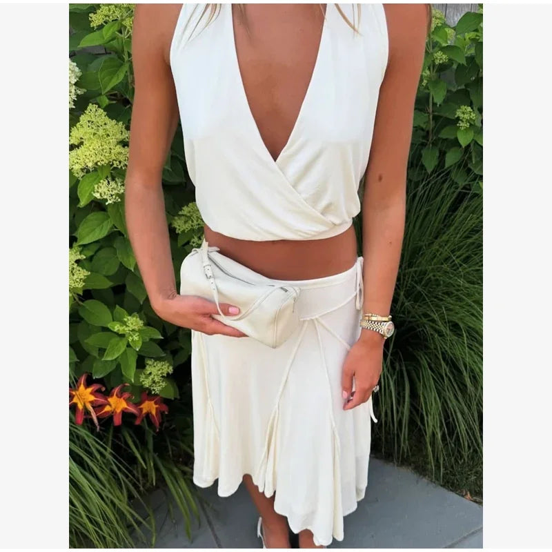 Elegant Asymmetrical A Line Midi Skirt High Waisted Pleated